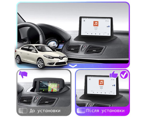 Штатная магнитола Lesko для Renault Fluence I Рестайлинг 2012-2017 экран 9" 4/64 QLED CarPlay 4G Wi-Fi GPS 360 Prime
