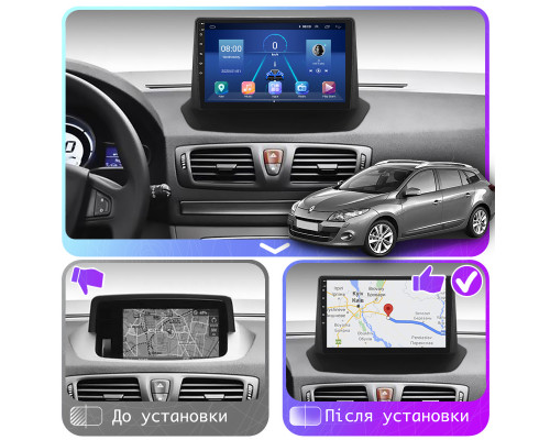 Штатная магнитола Lesko для Renault Megane III 2008-2014 экран 9" 6/128Gb 4G Wi-Fi GPS Top
