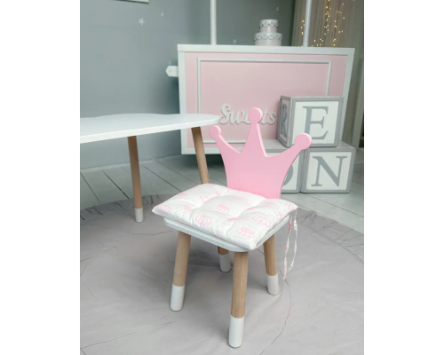 Подушка мягкая для детского стульчик 23х28, серая Розовая с короной