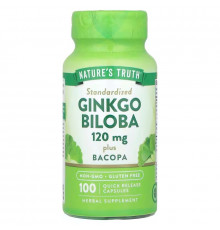 Гінкго білоба плюс бакопа, Ginkgo Biloba Plus Bacopa, Nature's Truth, 120 мг, 100 капсул швидкого вивільнення