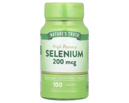 Селен, Selenium, Nature's Truth, висока ефективність, 200 мкг, 100 таблеток