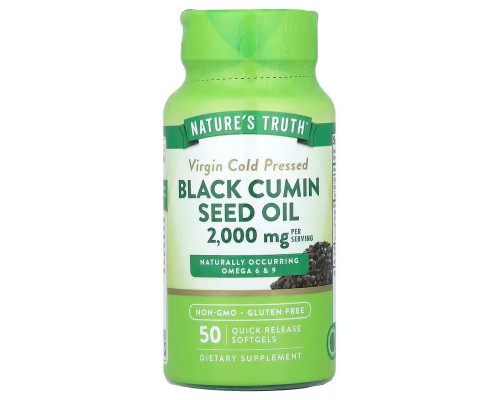 Олія насіння чорного кмину, Black Cumin Seed Oil, Nature's Truth, зі швидким вивільненням, 2000 мг, 50 капсул (1000 мг у кожній капсулі)