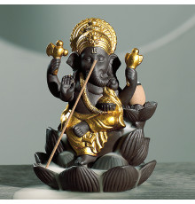 Подставка для благовоний 2019011002 Ганеша на Лотосе с обратным потоком жидкого дыма держатель для ароматических палочек и конусов Gold