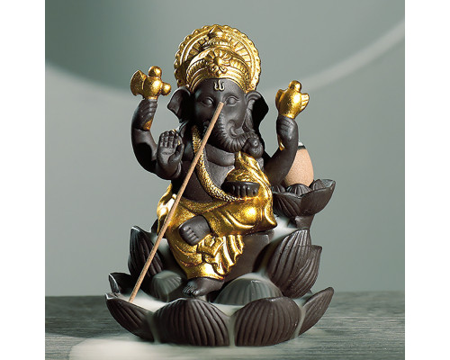 Подставка для благовоний 2019011002 Ганеша на Лотосе с обратным потоком жидкого дыма держатель для ароматических палочек и конусов Gold