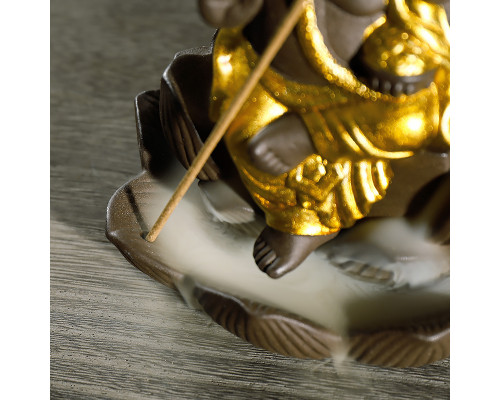 Подставка для благовоний 2019011002 Ганеша на Лотосе с обратным потоком жидкого дыма держатель для ароматических палочек и конусов Gold