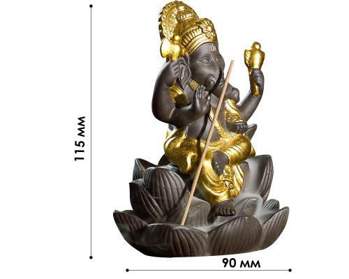 Подставка для благовоний 2019011002 Ганеша на Лотосе с обратным потоком жидкого дыма держатель для ароматических палочек и конусов Gold