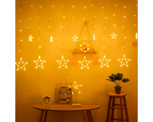 Новогодняя светодиодная гирлянда штора 3*1 метр Звезды Теплый свет