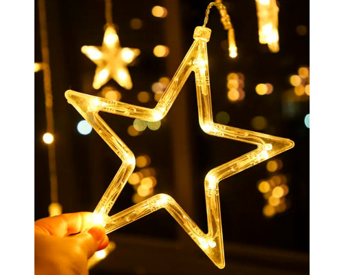 Новогодняя светодиодная гирлянда штора 3*1 метр Звезды Теплый свет