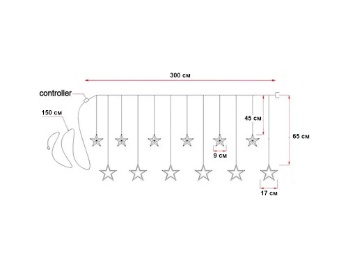 Новогодняя светодиодная гирлянда штора 3*1 метр Звезды Теплый свет