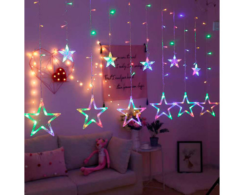 Новогодняя светодиодная гирлянда штора 3*1 метр Звезды Цветной свет