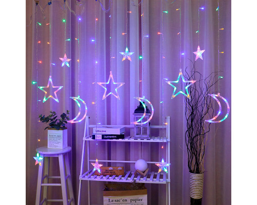 Новогодняя светодиодная гирлянда штора 3*1 метр Месяц и звезда Цветной свет