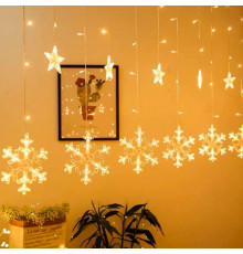 Новогодняя светодиодная гирлянда штора 3*1 метр Снежинка и звезда Теплый свет