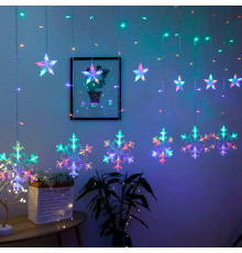 Новогодняя светодиодная гирлянда штора 3*1 метр Снежинка и звезда Цветной свет