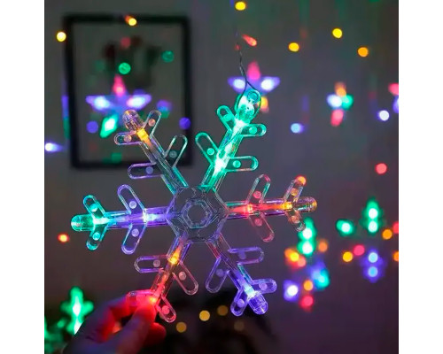 Новогодняя светодиодная гирлянда штора 3*1 метр Снежинка и звезда Цветной свет
