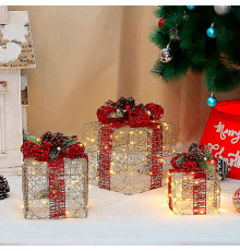 Новогодний декор с подсветкой Новогодние подарки H3474 набор 3 шт Gray