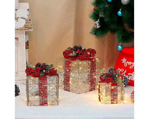 Новогодний декор с подсветкой Новогодние подарки H3474 набор 3 шт Gray