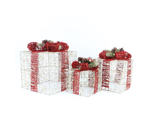Новогодний декор с подсветкой Новогодние подарки H3474 набор 3 шт Gray