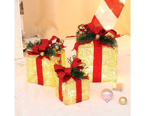 Новогодний декор с подсветкой T1230573 набор 3 шт Новогодние подарки Gold