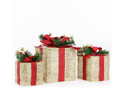 Новогодний декор с подсветкой T1230573 набор 3 шт Новогодние подарки Gold