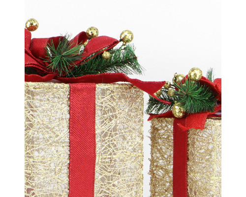 Новогодний декор с подсветкой T1230573 набор 3 шт Новогодние подарки Gold