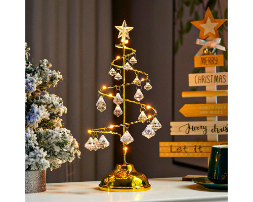 Настольная лампа-ночник SDS001 Хрустальная ёлочка от батареек декоративный светильник новогодний Теплый свет