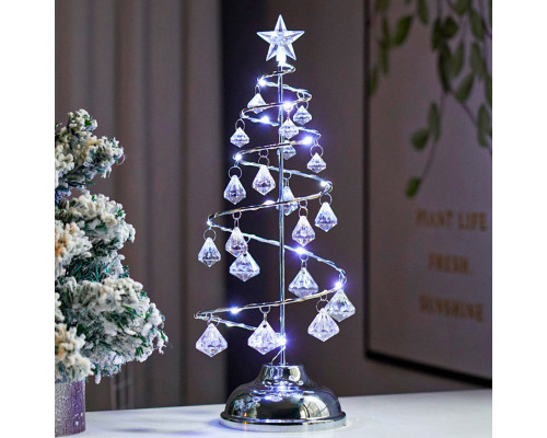 Настольная лампа-ночник SDS001 Хрустальная ёлочка от батареек декоративный светильник новогодний Холодный свет
