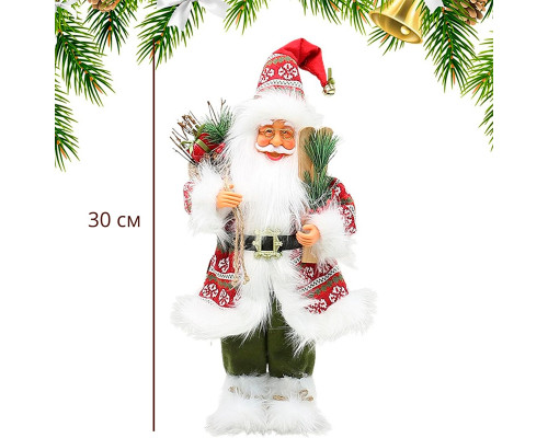 Новогодняя фигурка под елку D-303332 Санта Клаус 30 см рождественская мягкая игрушка Red