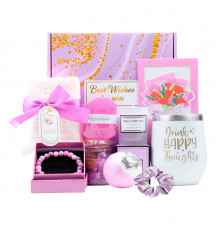 Подарочный набор Spa Gift Basket Set 01 8 предметов термостакан мыло бомбочка соль для ванны ароматическая свеча открытка резинка браслет Violet