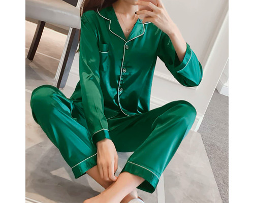 Комплект женской пижамы 806 Зеленый рубашка с длинным рукавом и штанами одежда для дома XL