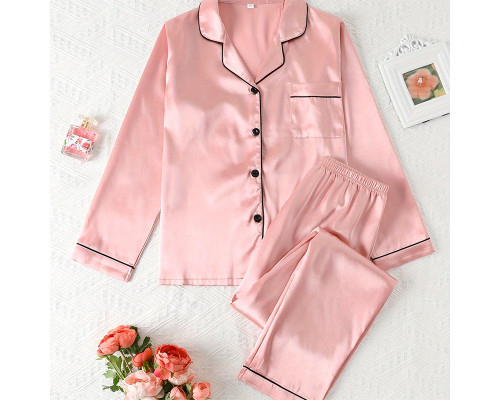 Комплект женской пижамы 806 Розовый рубашка с длинным рукавом и штанами одежда для дома 2XL