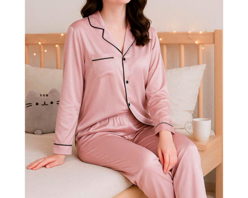 Комплект женской пижамы 806 Розовый рубашка с длинным рукавом и штанами одежда для дома L