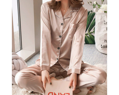Комплект женской пижамы 806 Светло-бежевый рубашка с длинным рукавом и штанами одежда для дома L