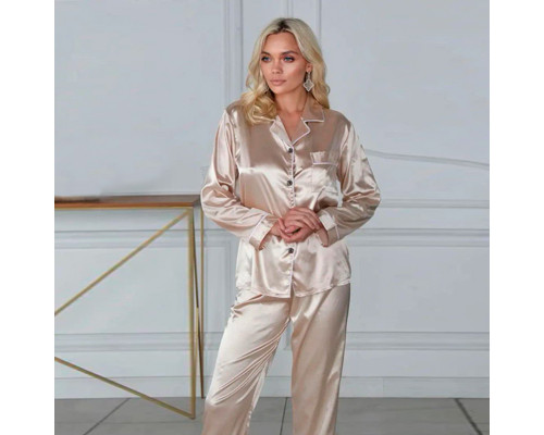 Комплект женской пижамы 806 Светло-бежевый рубашка с длинным рукавом и штанами одежда для дома L