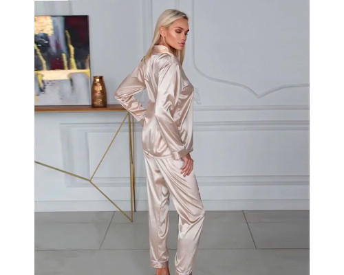 Комплект женской пижамы 806 Светло-бежевый рубашка с длинным рукавом и штанами одежда для дома XL