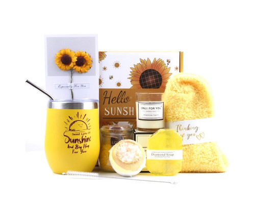 Подарочный Spa Box Sunshine из 7 предметов термостакан алмазное мыло бомбочка для ванны соль для ванны ароматическая свеча носки Yellow