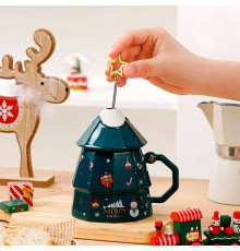 Рождественская чашка "Merry Christmass" Елка кружка в форме новогодней елки в подарочной упаковке Green
