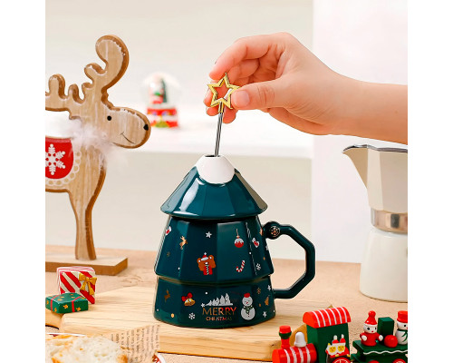 Рождественская чашка "Merry Christmass" Елка кружка в форме новогодней елки в подарочной упаковке Green