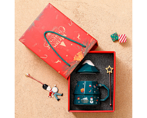 Рождественская чашка "Merry Christmass" Елка кружка в форме новогодней елки в подарочной упаковке Green