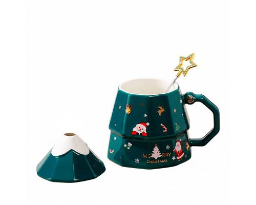 Рождественская чашка "Merry Christmass" Елка кружка в форме новогодней елки в подарочной упаковке Green