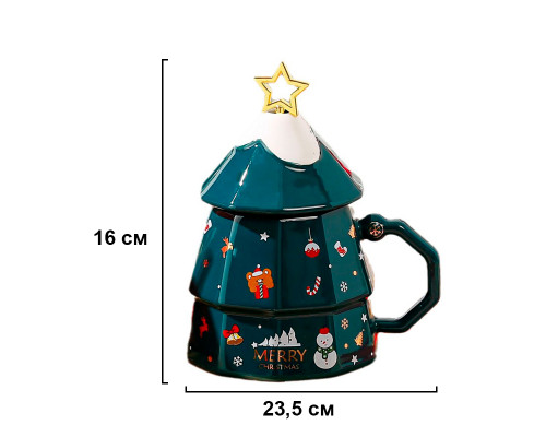 Рождественская чашка "Merry Christmass" Елка кружка в форме новогодней елки в подарочной упаковке Green