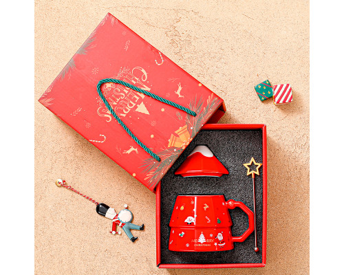 Рождественская чашка "Merry Christmass" Елка кружка в форме новогодней елки в подарочной упаковке Red