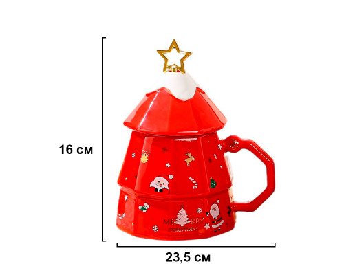 Рождественская чашка "Merry Christmass" Елка кружка в форме новогодней елки в подарочной упаковке Red