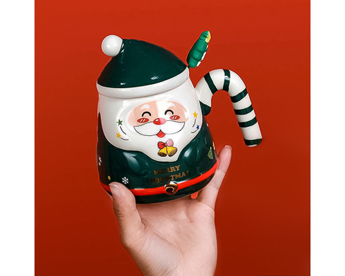 Рождественская чашка "Merry Christmass" Санта JJX001 кружка в форме Санты с ложечкой в подарочной упаковке Green