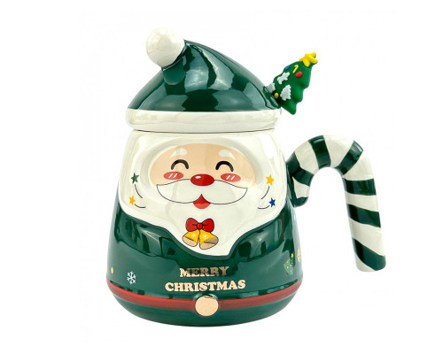 Рождественская чашка "Merry Christmass" Санта JJX001 кружка в форме Санты с ложечкой в подарочной упаковке Green