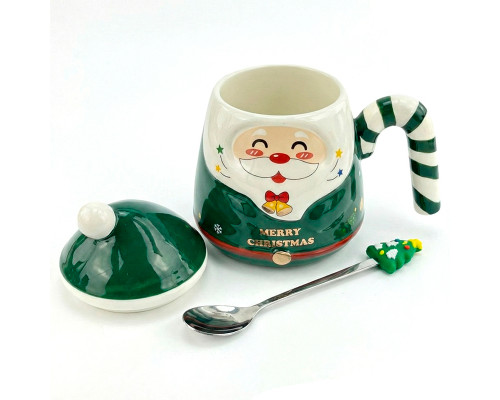 Рождественская чашка "Merry Christmass" Санта JJX001 кружка в форме Санты с ложечкой в подарочной упаковке Green