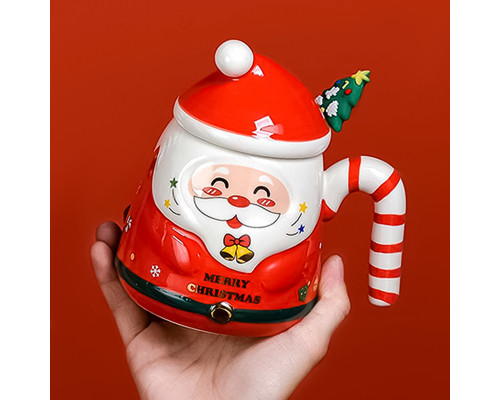 Рождественская чашка "Merry Christmass" Санта JJX001 кружка в форме Санты с ложечкой в подарочной упаковке Red