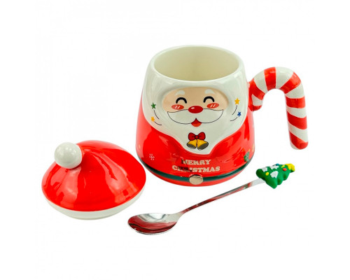 Рождественская чашка "Merry Christmass" Санта JJX001 кружка в форме Санты с ложечкой в подарочной упаковке Red