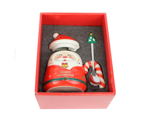 Рождественская чашка "Merry Christmass" Санта JJX001 кружка в форме Санты с ложечкой в подарочной упаковке Red