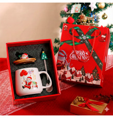 Рождественская чашка "Merry Christmass" Санта JJX003 кружка с ложечкой новогодняя в подарочной упаковке