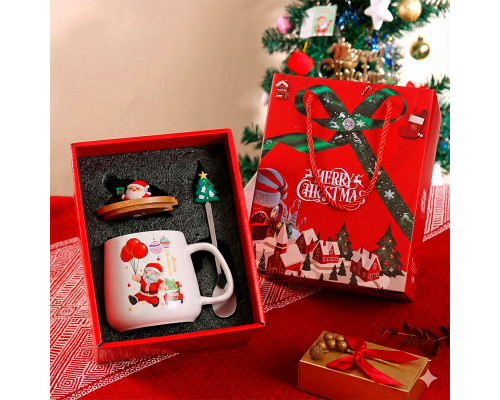 Рождественская чашка "Merry Christmass" Санта JJX003 кружка с ложечкой новогодняя в подарочной упаковке